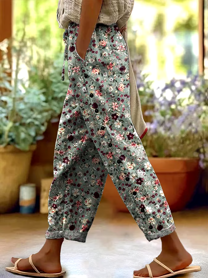 ?Buy 3 get 12% off丨Women's Casual Vintage Floral Cotton and Linen Pants (With Pockets)
