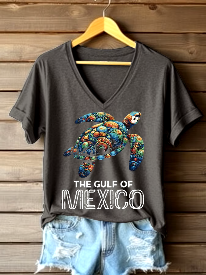 ?Buy 3 get 12% off丨Women's Sea Turtle The Gulf Of Mexico Printed V Neck T-shirt