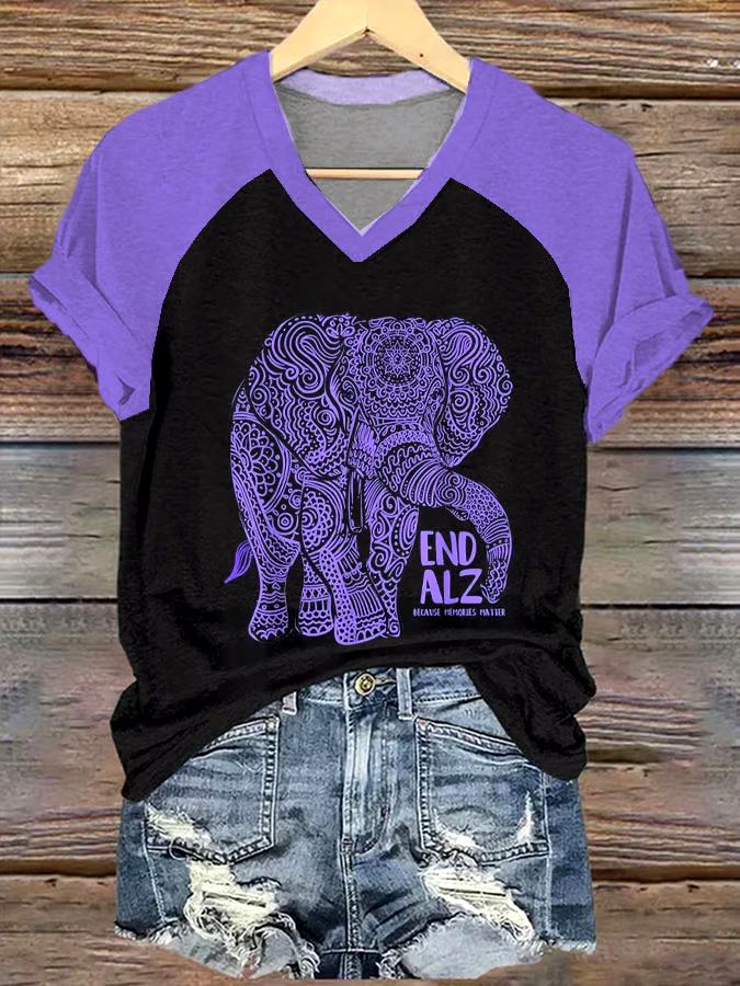 ?Buy 3 get 12% off丨Women's Alzheimer's Awareness Support V-Neck Tee