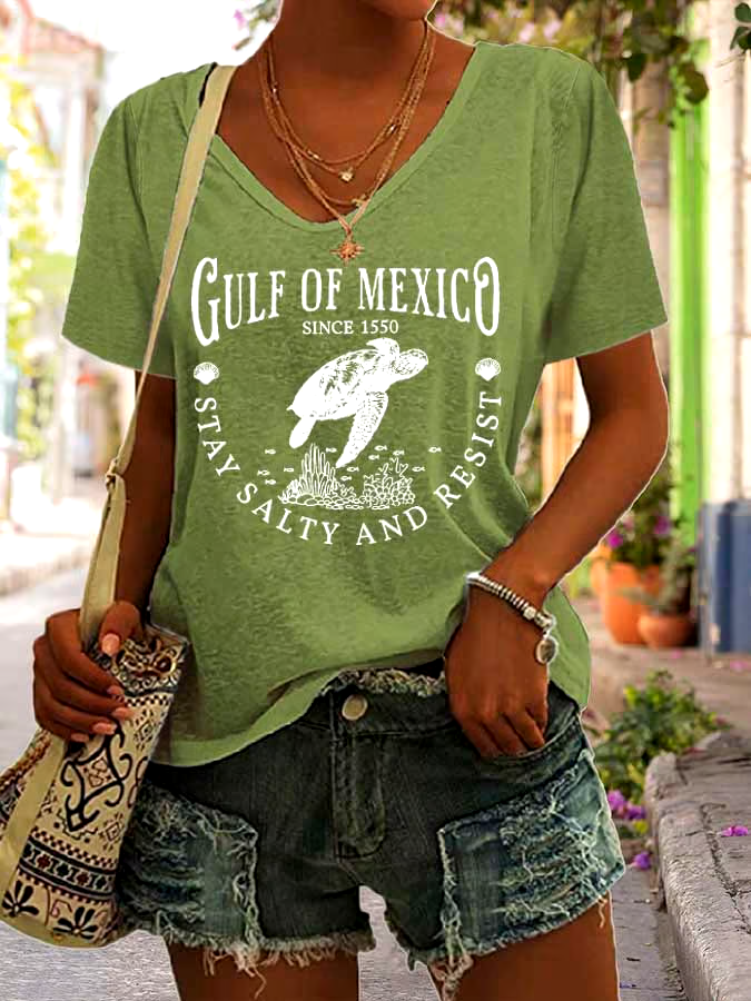 ?Buy 3 get 12% off丨Women's Gulf Of Mexico Print V Neck Casual T-Shirt