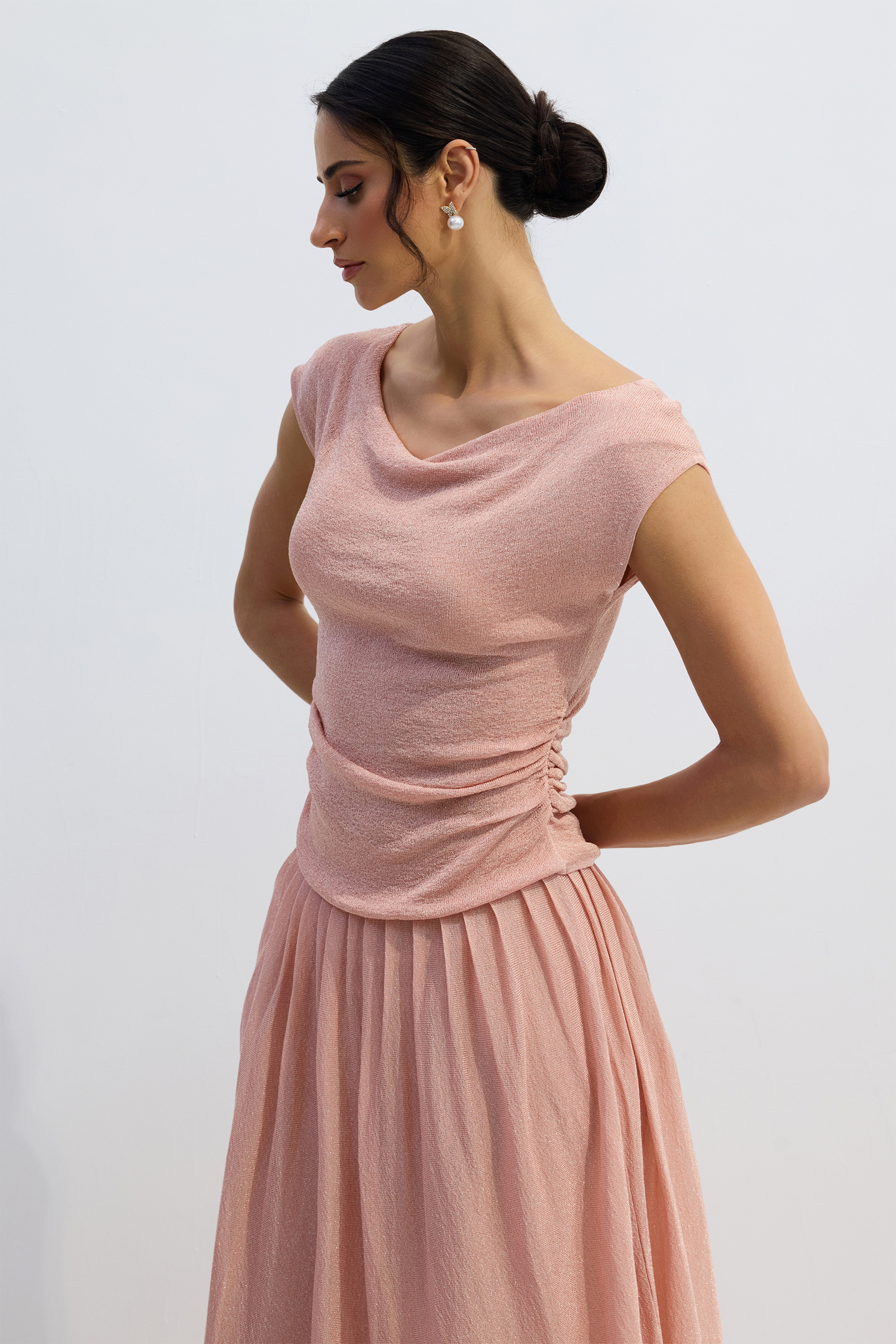 Lois Cap Sleeve Ruched Top & Skirt Set