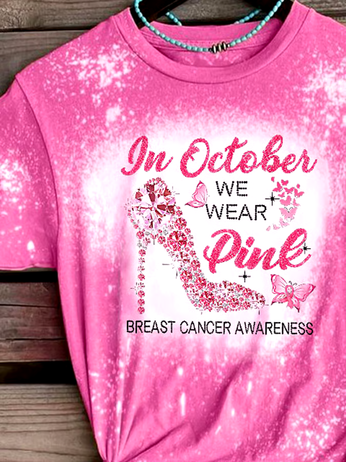 ?Buy 3 get 12% off丨Breast Cancer Awareness In October We Wear Pink Heels Butterfly Print T-Shirt