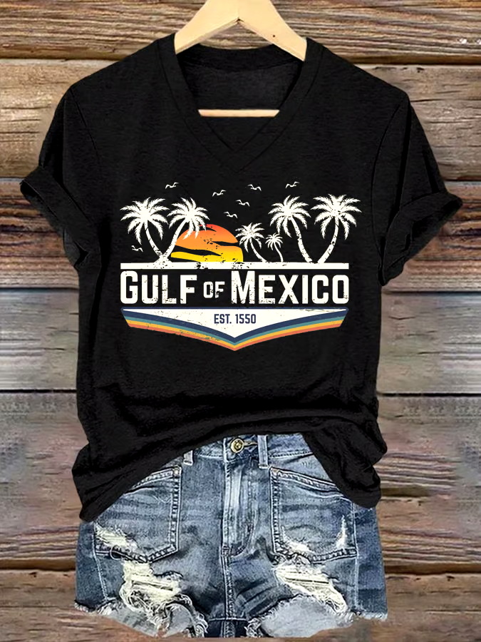 ?Buy 3 get 12% off丨Women's Gulf Of Mexico Printed V Neck T-Shirt