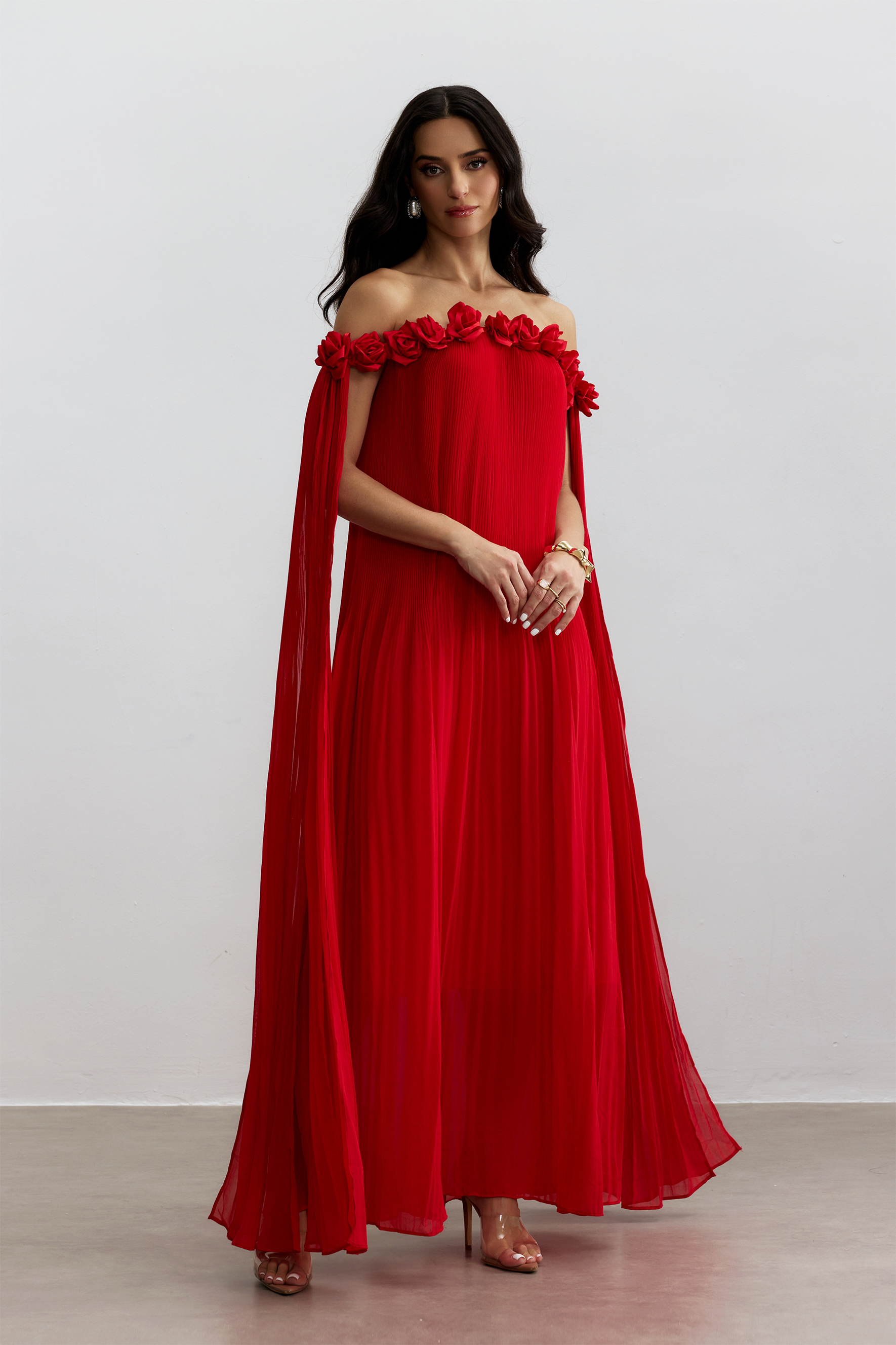 Regina Off Shoulder Rosette Detail Maxi Dress