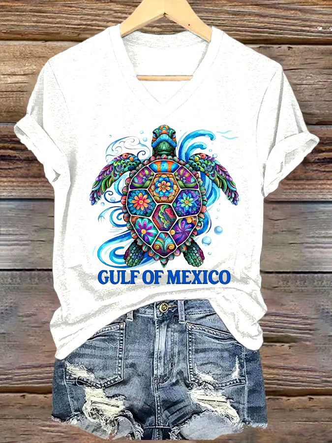 ?Buy 3 get 12% off丨Women's Gulf Of Mexico Printed V Neck T-shirt