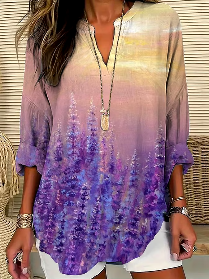 ?Buy 3 get 12% off丨Women's Alzheimer's Awareness Vintage Purple  Floral Print Lapel Shirt