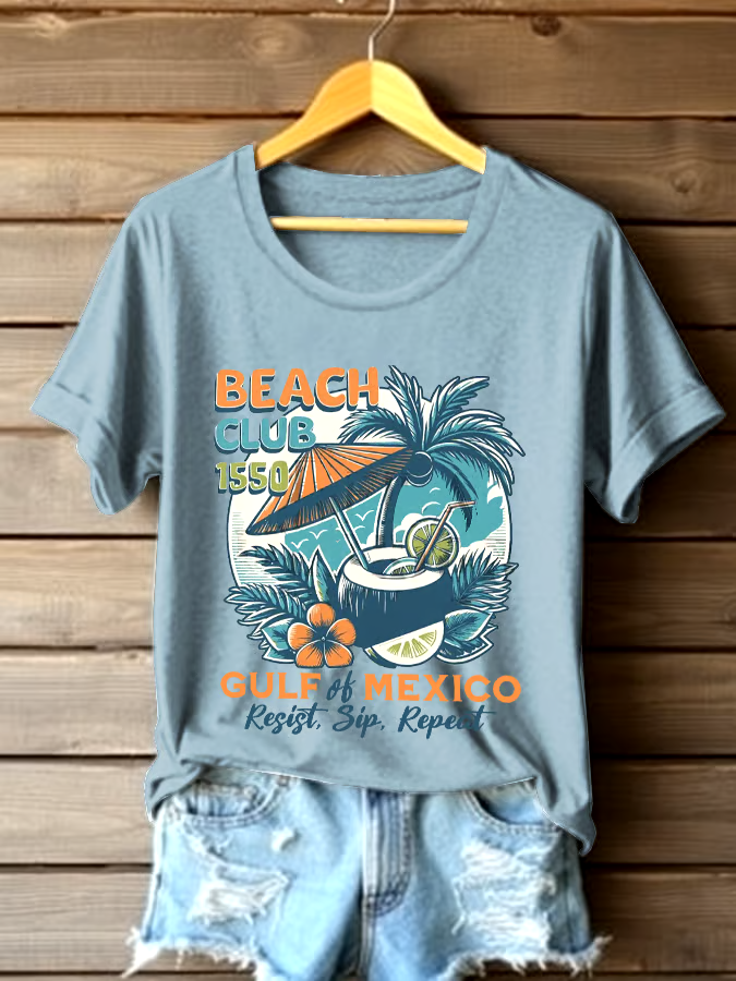 ?Buy 3 get 12% off丨Women's Gulf Of Mexico Printed Round Neck T-shirt