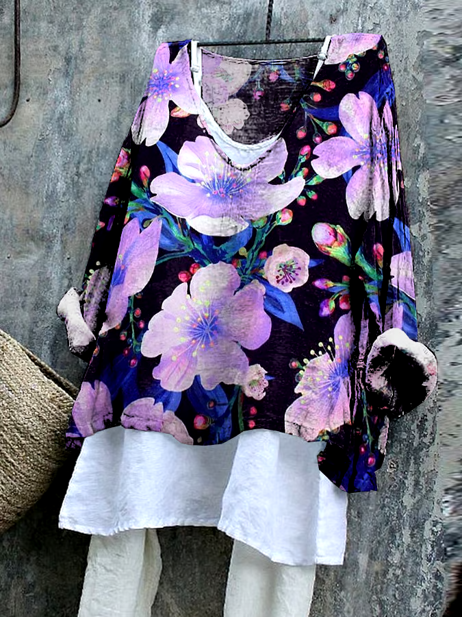 ?Buy 3 get 12% off丨Women's Retro Purple Floral Print Top