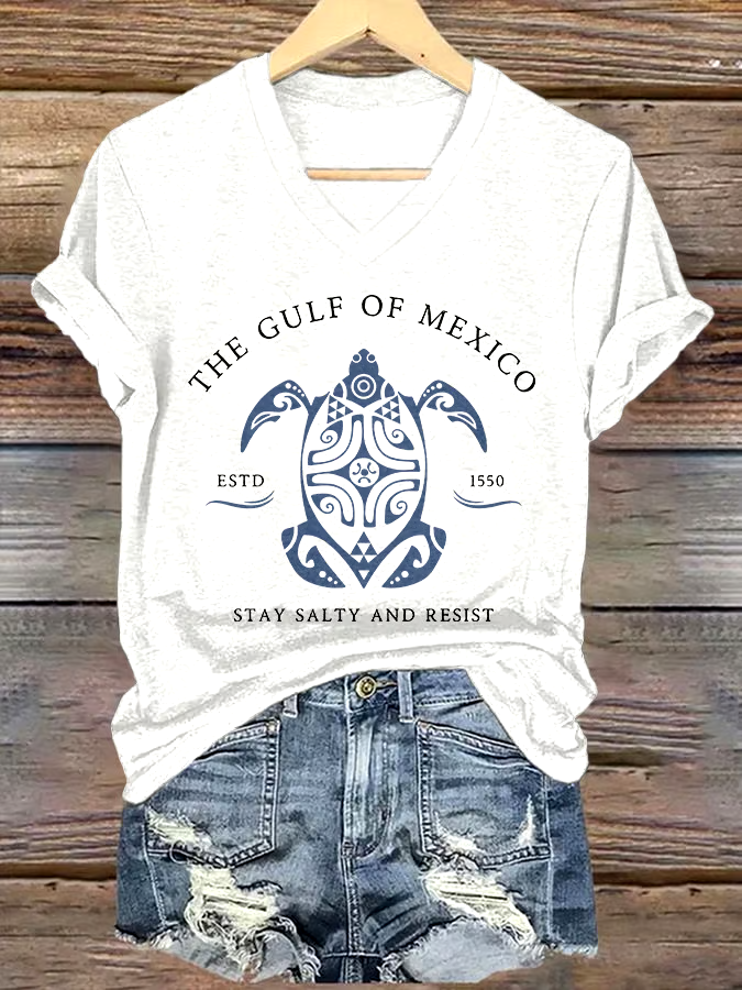 ?Buy 3 get 12% off丨Women's Gulf Of Mexico Printed V Neck T-Shirt