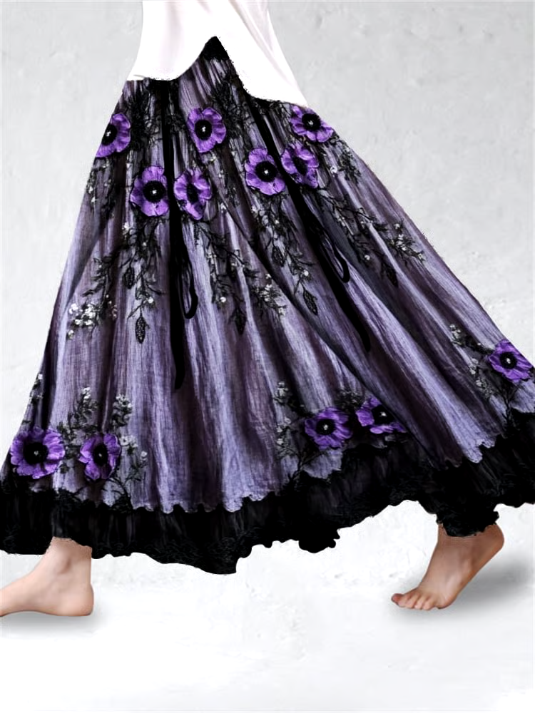 ?Buy 3 get 12% off丨Women's Purple Floral Art Print Skirt