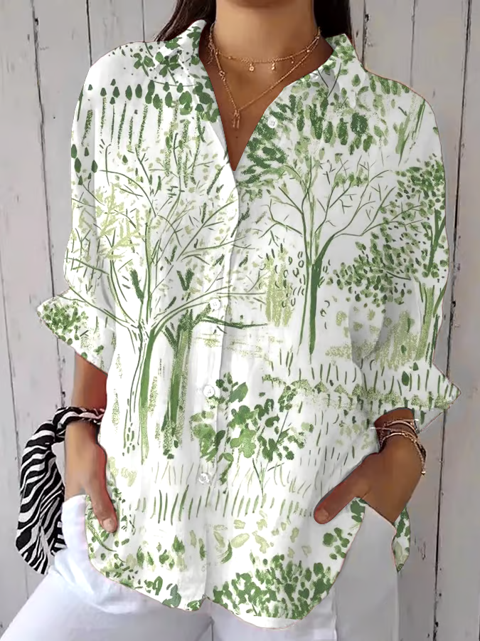 ?Buy 3 get 12% off丨Women's casual retro forest print cotton and linen shirt丨?100% natural cotton