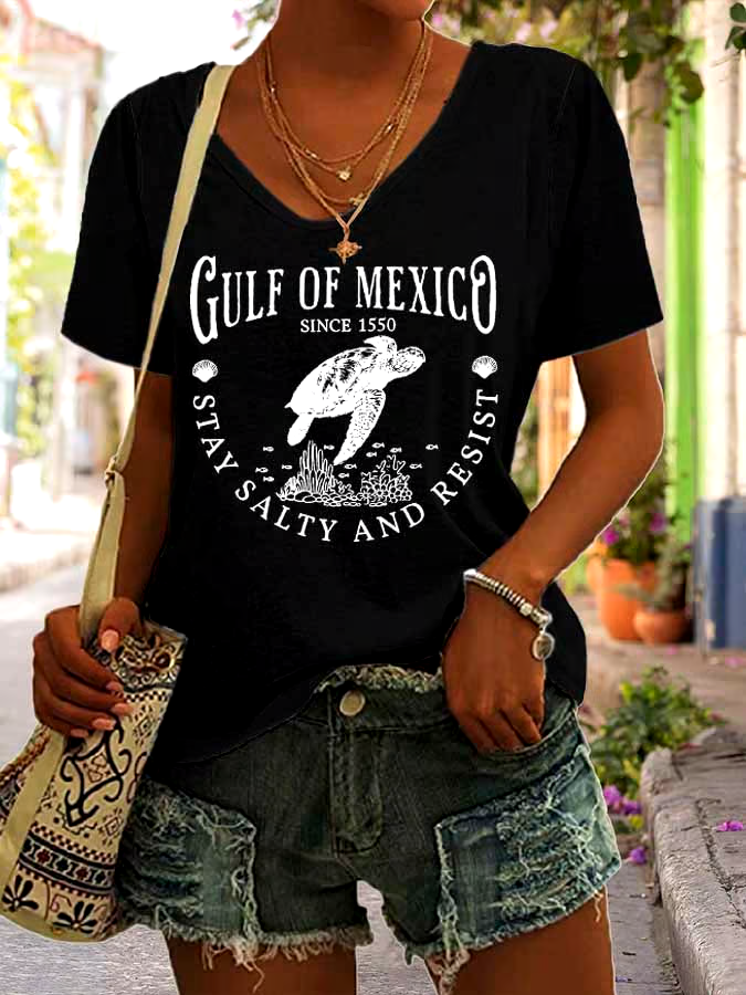 ?Buy 3 get 12% off丨Women's Gulf Of Mexico Print V Neck Casual T-Shirt