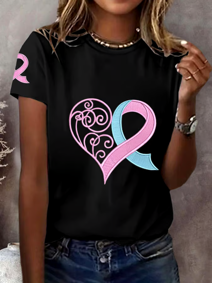 ?Buy 3 get 12% off丨Women's Breast Cancer Awareness Love Pink Ribbon Print Casual T-Shirt