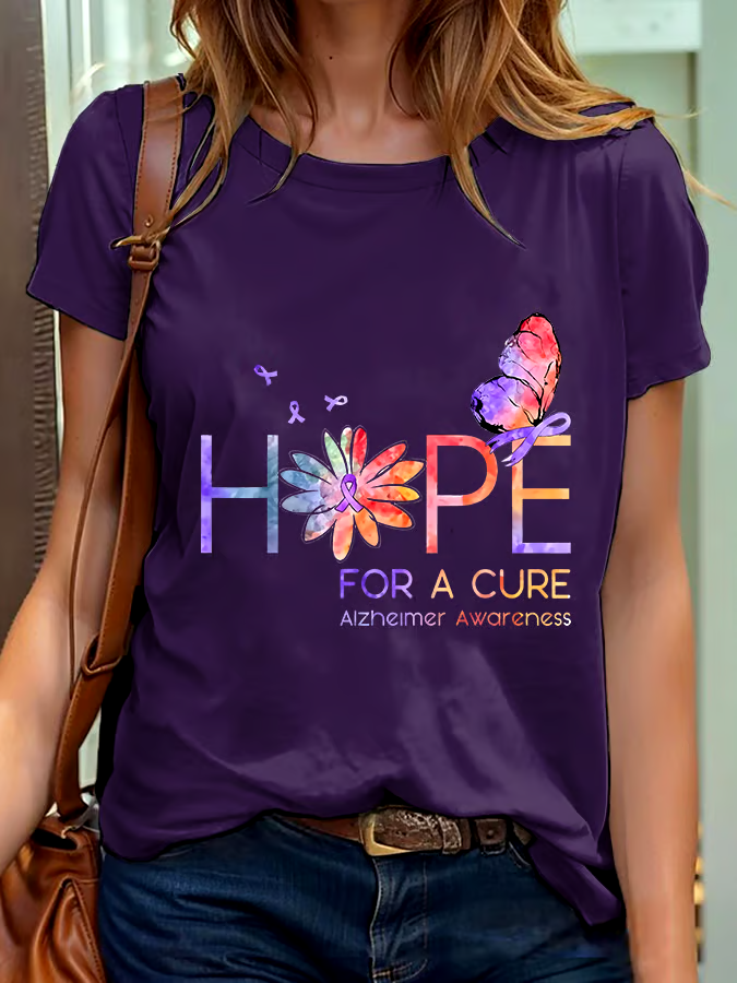 ?Buy 3 get 12% off丨Women's Hope For A Cure Alzheimer Awareness Printed Short-Sleeved T-Shirt