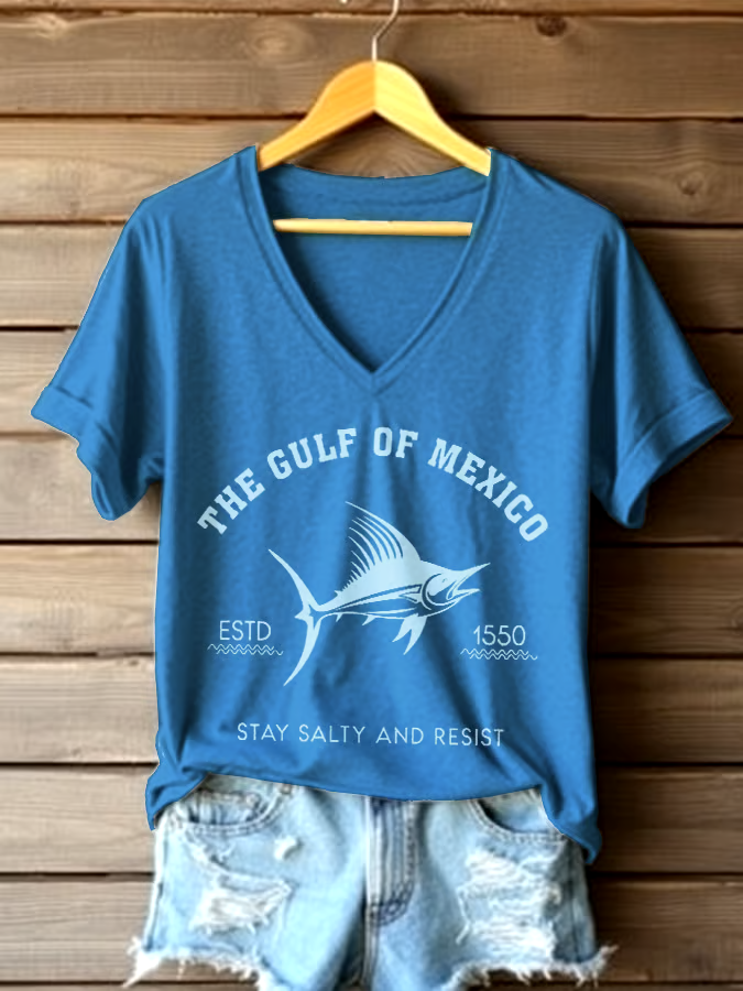 ?Buy 3 get 12% off丨Women's Gulf Of Mexico Printed V Neck T-shirt