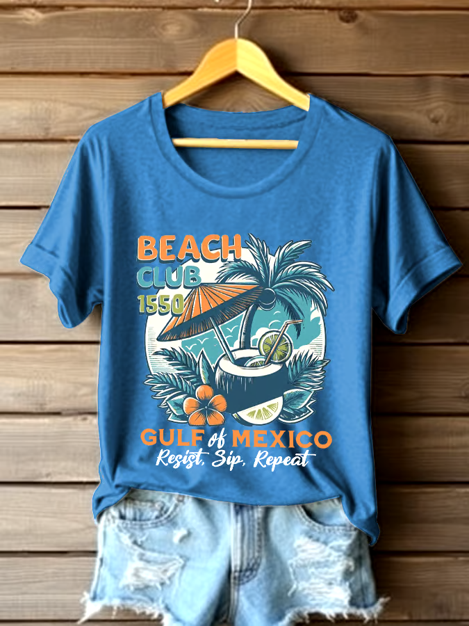 ?Buy 3 get 12% off丨Women's Gulf Of Mexico Printed Round Neck T-shirt