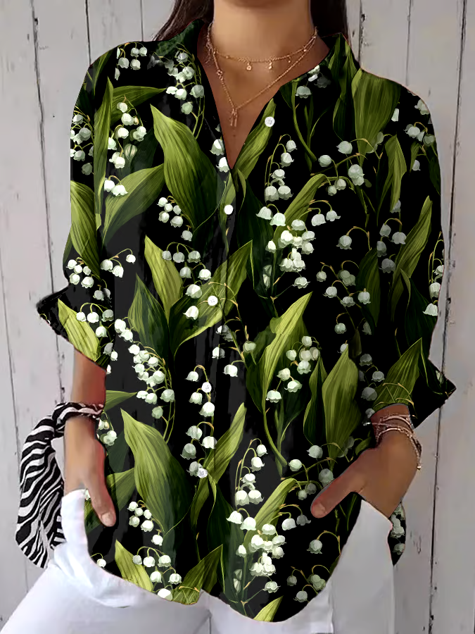 ?Buy 3 get 12% off丨Women's Casual Forest Lily of the Valley Floral Print Shirt