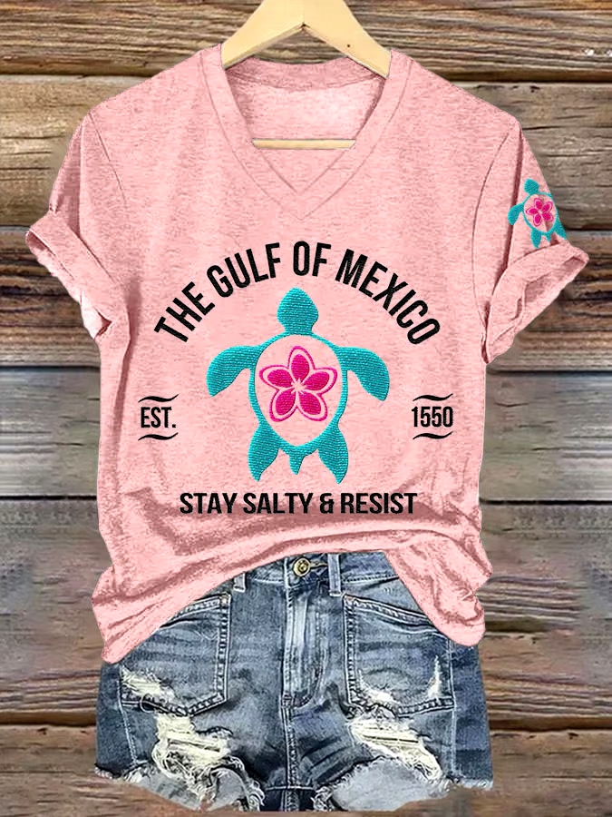 ?Buy 3 get 12% off丨Women's Gulf Of Mexico Printed V Neck T-shirt