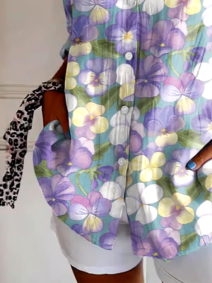 ?Buy 3 get 12% off丨Women's Art Purple Pansy Floral Print Shirt