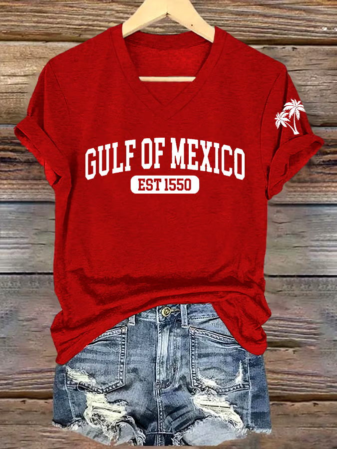 ?Buy 3 get 12% off丨Women's Gulf Of Mexico Printed V Neck T-Shirt