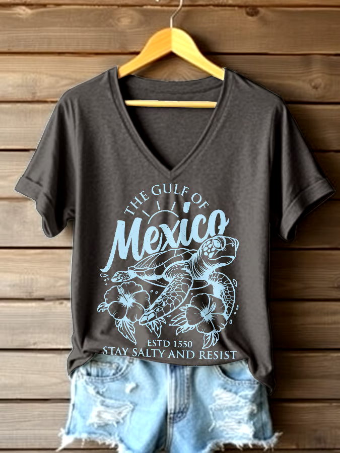 ?Buy 3 get 12% off丨Women's Gulf Of Mexico Printed V Neck T-shirt