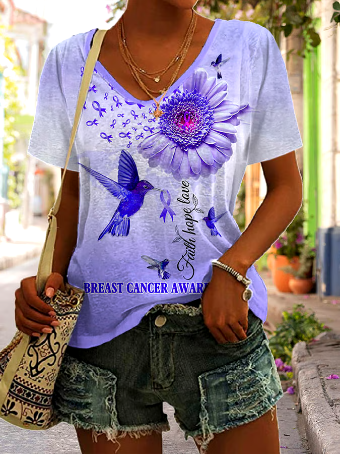 ?Buy 3 get 12% off丨Faith Hope Love Breast Cancer Awareness Print T-Shirt