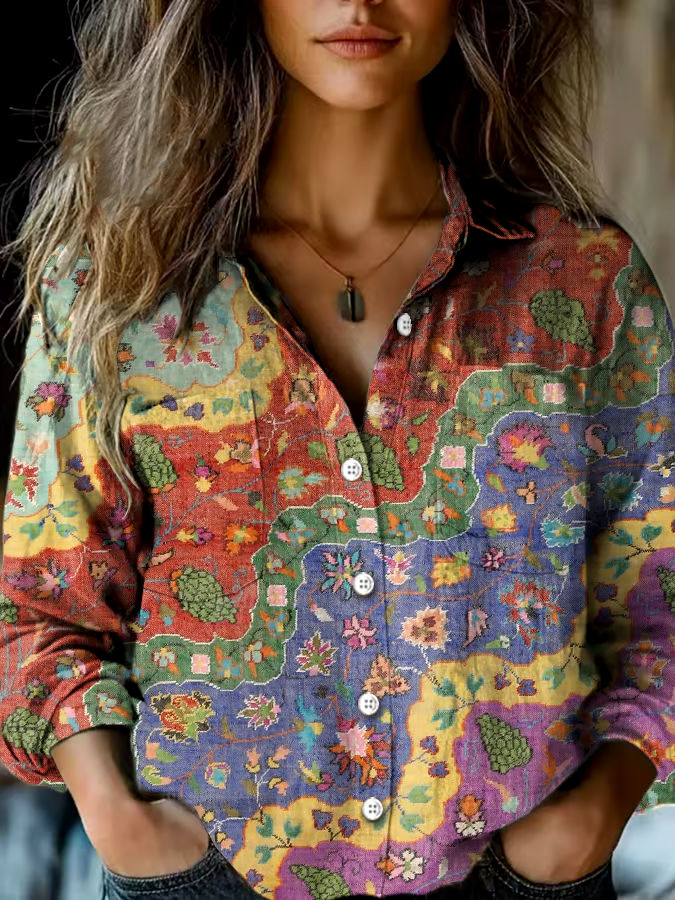 ?Buy 3 get 12% off丨Women's Vintage Floral Print Double Pocket Casual Shirt