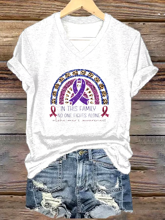 ?Buy 3 get 12% off丨Women's Alzheimer's Purple Ribbon Awareness Print Short Sleeve T-Shirt