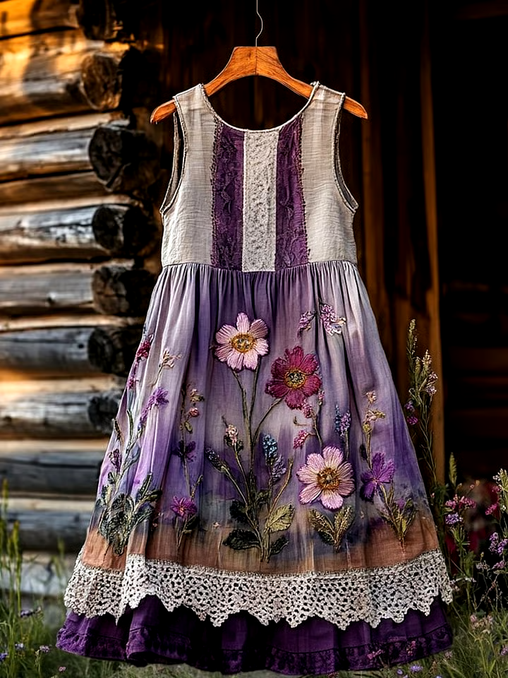 ?Buy 3 get 12% off丨Woman's Purple Floral Art Printed Vest Dress