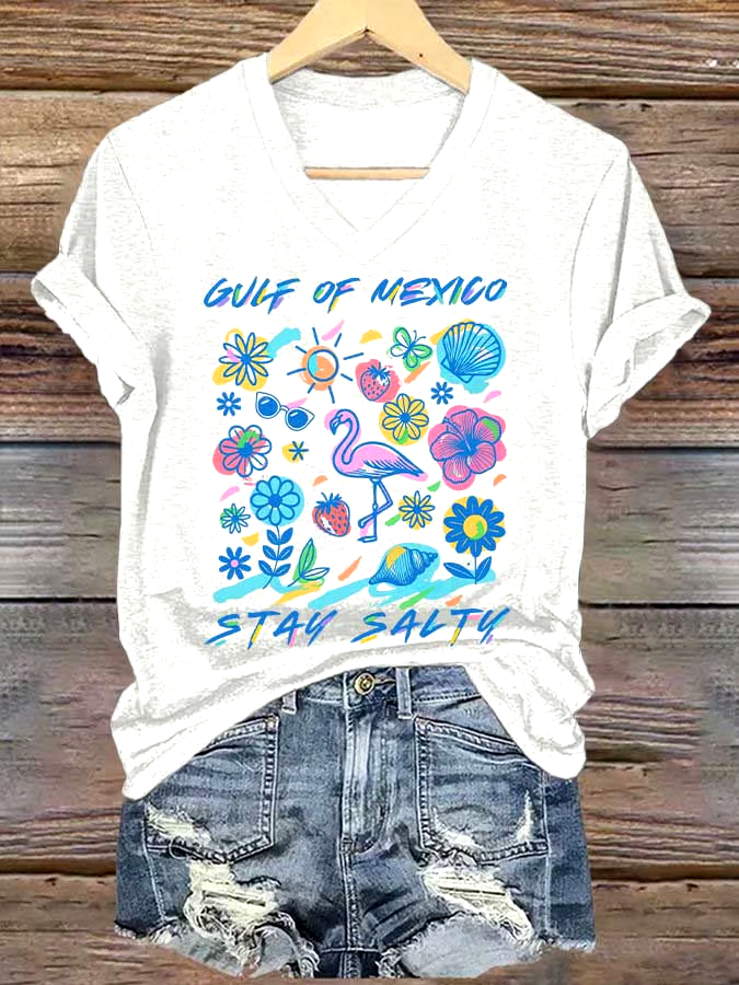 ?Buy 3 get 12% off丨Women's Gulf Of Mexico Printed V Neck T-shirt