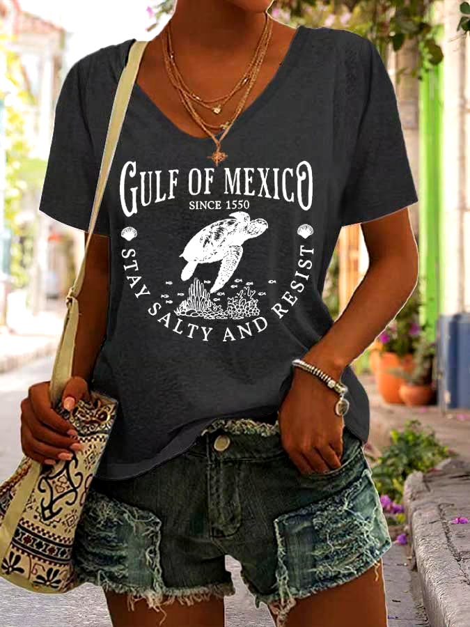 ?Buy 3 get 12% off丨Women's Gulf Of Mexico Print V Neck Casual T-Shirt