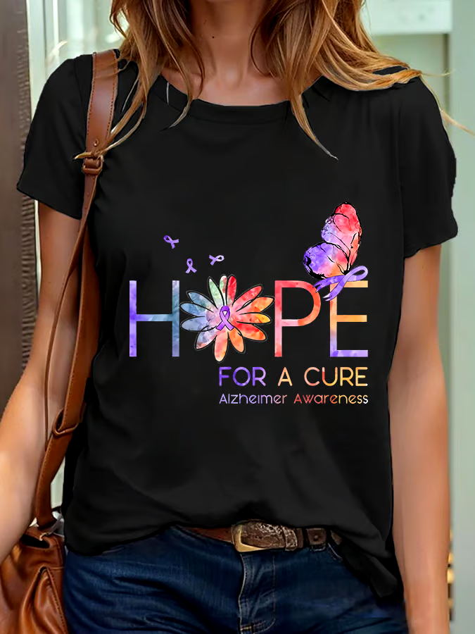?Buy 3 get 12% off丨Women's Hope For A Cure Alzheimer Awareness Printed Short-Sleeved T-Shirt