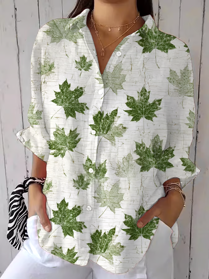 ?Buy 3 get 12% off丨Women's Casual Leaf Print Shirt丨?100% natural cotton