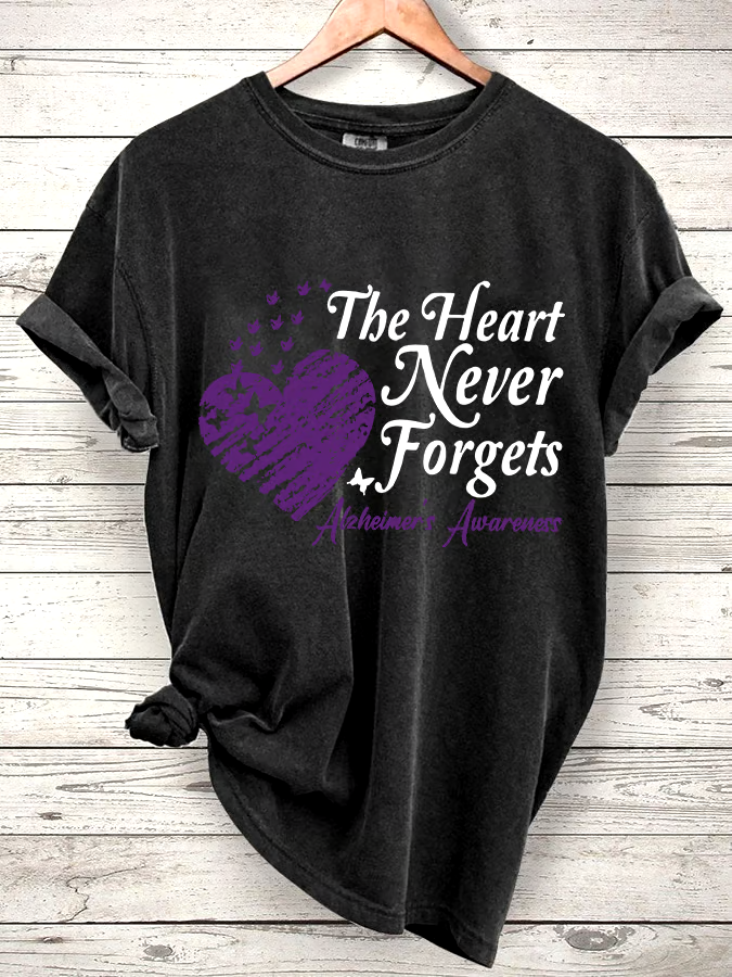 ?Buy 3 get 12% off丨Women's  The Heart Never Forgets Alzheimer's Awareness Printed Short-Sleeved T-Shirt