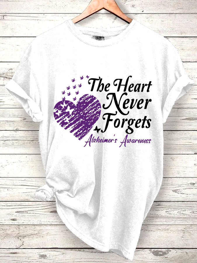 ?Buy 3 get 12% off丨Women's  The Heart Never Forgets Alzheimer's Awareness Printed Short-Sleeved T-Shirt