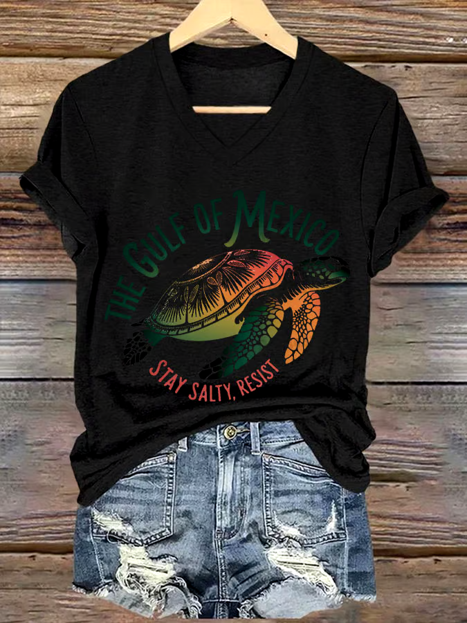 ?Buy 3 get 12% off丨Women's Sea Turtle The Gulf Of Mexico Printed V Neck T-shirt