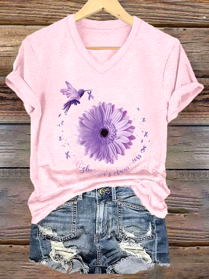 ?Buy 3 get 12% off丨Women's Casual Alzheimer's Disease Graphic Print V-Neck Short Sleeve T-Shirt