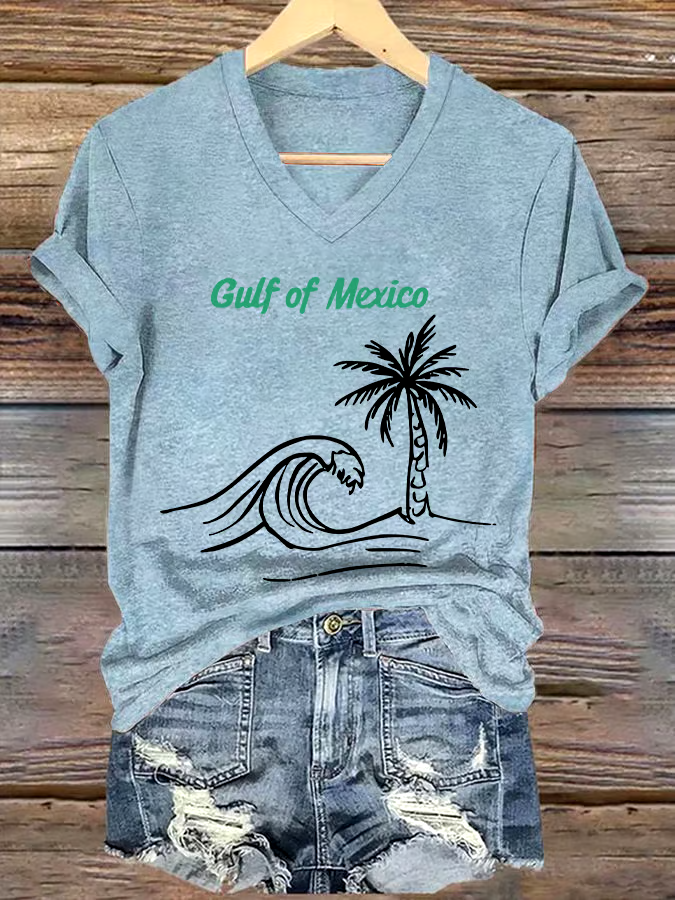 ?Buy 3 get 12% off丨Women's Gulf Of Mexico Printed V Neck T-shirt