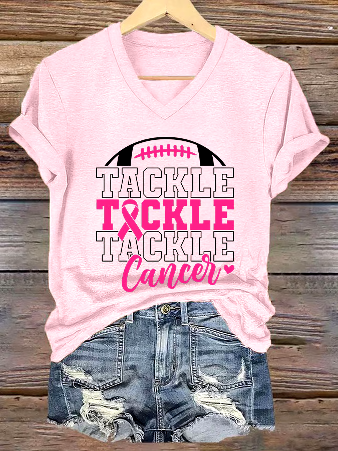 ?Buy 3 get 12% off丨Women's Casual Breast Cancer Cure Graphic Print V-Neck Short Sleeve T-Shirt