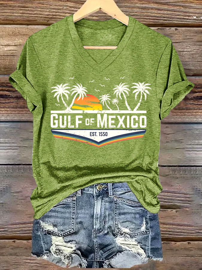 ?Buy 3 get 12% off丨Women's Gulf Of Mexico Printed V Neck T-Shirt