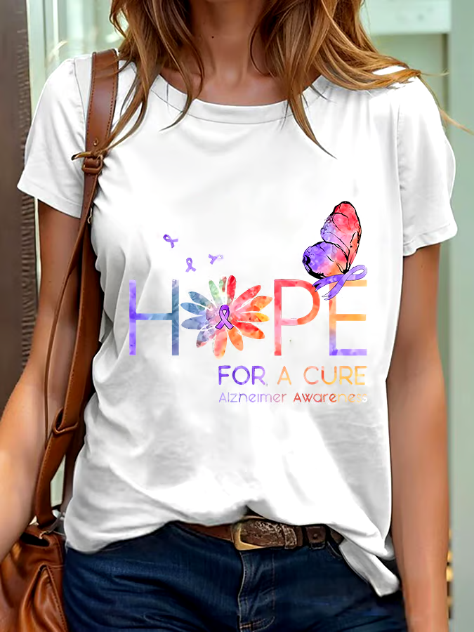 ?Buy 3 get 12% off丨Women's Hope For A Cure Alzheimer Awareness Printed Short-Sleeved T-Shirt