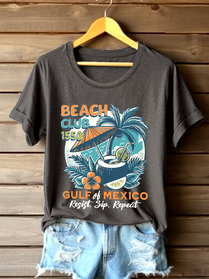 ?Buy 3 get 12% off丨Women's Gulf Of Mexico Printed Round Neck T-shirt