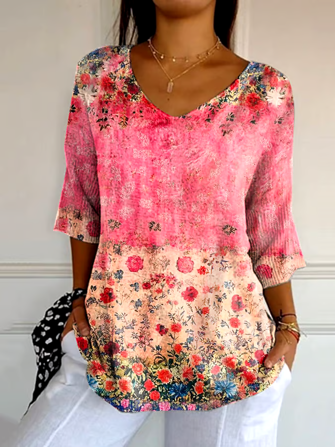 ?Buy 3 get 12% off丨Women's Casual Retro Floral Print Knitted T-Shirt