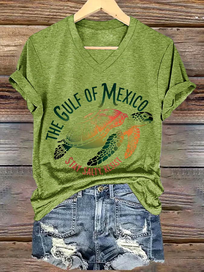 ?Buy 3 get 12% off丨Women's Sea Turtle The Gulf Of Mexico Printed V Neck T-shirt