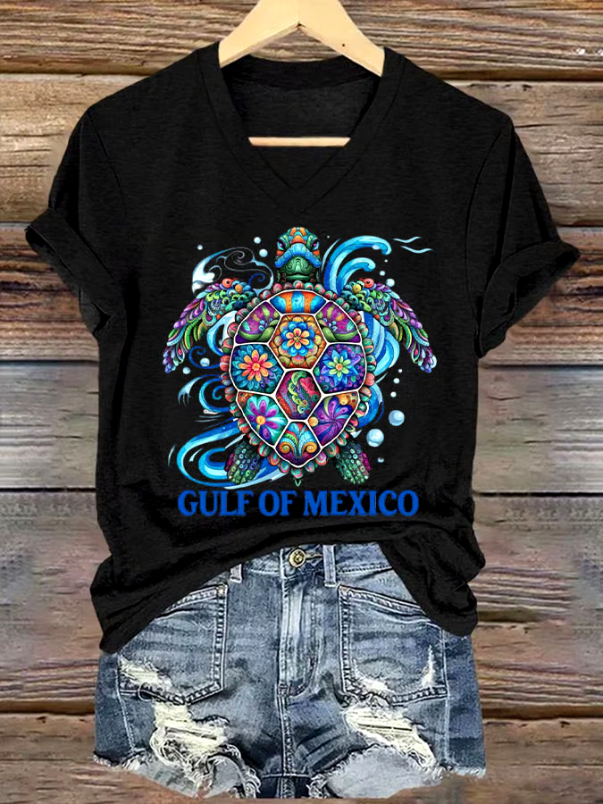 ?Buy 3 get 12% off丨Women's Gulf Of Mexico Printed V Neck T-shirt