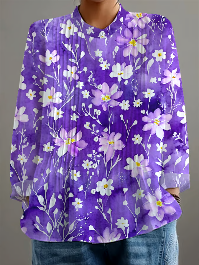 ?Buy 3 get 12% off丨Women's Purple Floral Print Casual Comfort Cotton Shirt