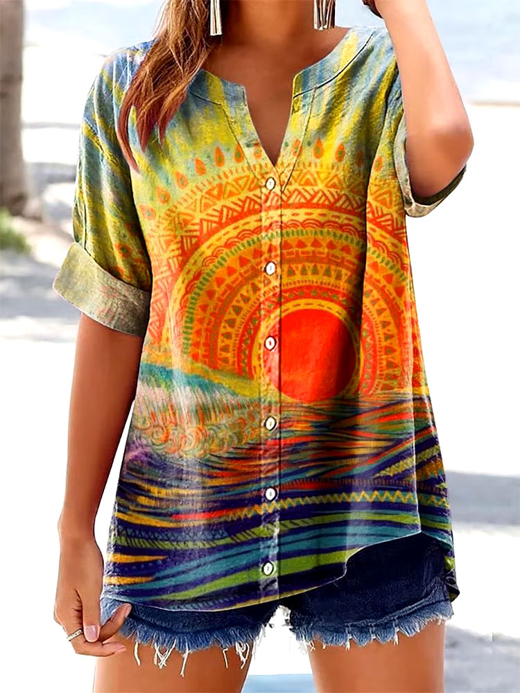 ?Buy 3 get 12% off丨Women's Casual Vintage Sunrise Cotton And Linen Shirt