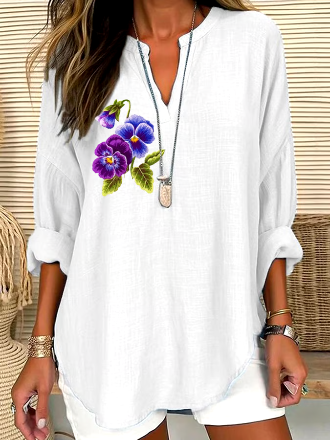 ?Buy 3 get 12% off丨Women's Purple Floral Loose Long Sleeve Crew Neck Top