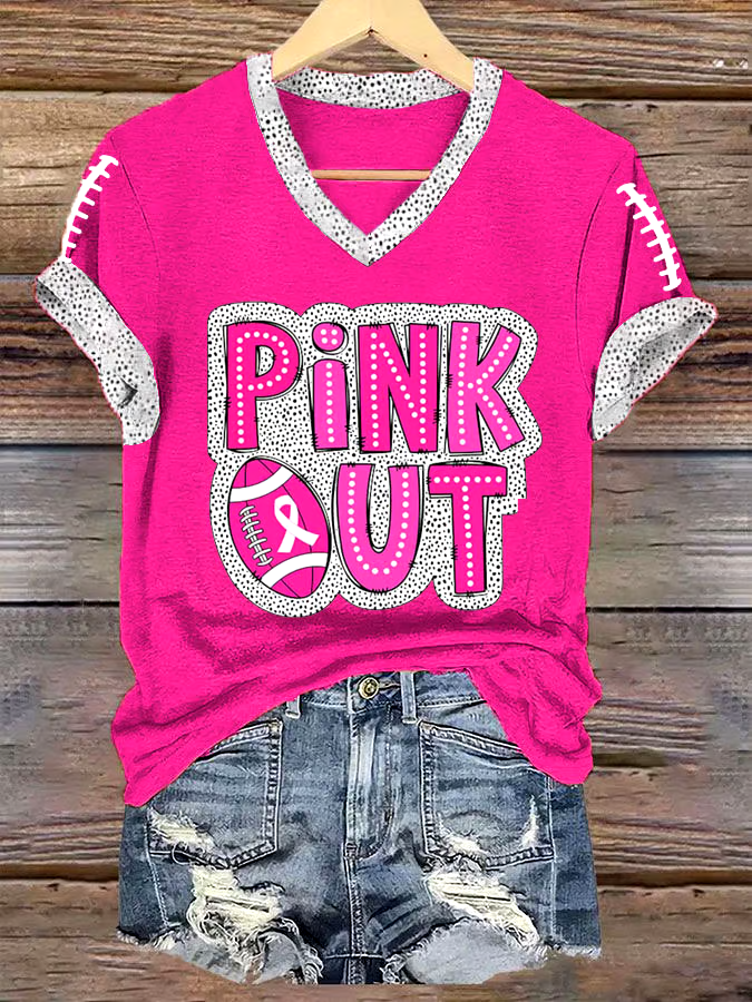 ?Buy 3 get 12% off丨Women's Pink Out Football Breast Cancer Print T-Shirt