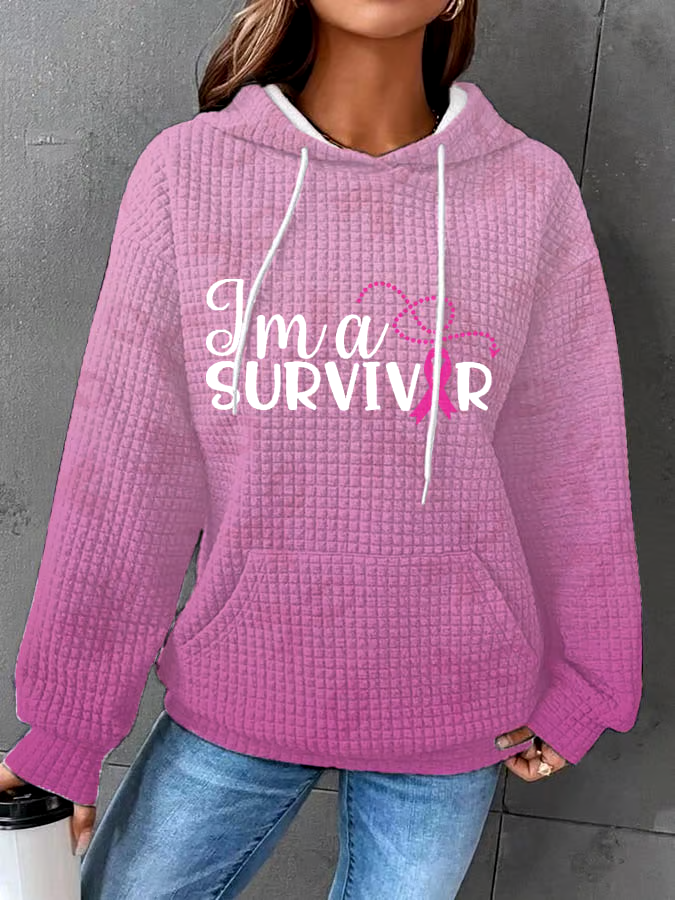 ?Buy 3 get 12% off丨Women's Breast Cancer Ribbon Survivor Print Waffle Hoodie